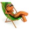 Smiley man rest beach deck chair sunglasses summer vacation