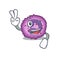 Smiley mascot of eosinophil cell cartoon Character with two fingers