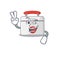 Smiley mascot of first aid kit cartoon Character with two fingers