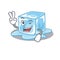 Smiley mascot of ice cube cartoon Character with two fingers