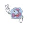 Smiley mascot of leukocyte cell cartoon Character with two fingers