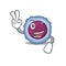 Smiley mascot of lymphocyte cell cartoon Character with two fingers