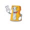 Smiley mascot of pencil sharpener cartoon Character with two fingers