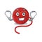 Smiley mascot of red wool yarn dressed as a Super hero