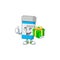 Smiley medical bottle cartoon character holding a gift box