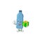 Smiley mineral bottle cartoon character holding a gift box
