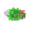 Smiley minunacovirus cartoon character having a gift box