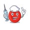 Smiley Nurse erythrocyte cell cartoon character with a syringe