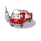 Smiley Nurse fire truck cartoon character with a syringe