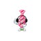 Smiley pink stripes tie cartoon character design wearing headphone