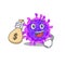 Smiley rich alpha coronavirus cartoon character bring money bags