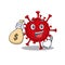 Smiley rich betacoronavirus cartoon character bring money bags