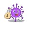Smiley rich bovine coronavirus cartoon character bring money bags