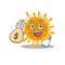 Smiley rich coronaviruses cartoon character bring money bags