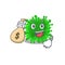 Smiley rich minunacovirus cartoon character bring money bags