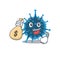 Smiley rich moordecovirus cartoon character bring money bags
