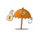Smiley rich orange umbrella cartoon character bring money bags