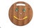 Smiley of the round chocolate candies on a wooden board