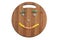 Smiley of the round chocolate candies on a wooden board