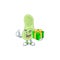 Smiley staphylococcus pneumoniae cartoon character holding a gift box