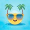 Smiley summer emoticon icon. Smiley summer character at sea. Beach and travel concept. Generative Ai illustration