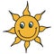 Smiley Sun in 70s or 60s Retro Style. Smile Sunshine 1970 Icon. Seventies Element. Groovy Flowers. Hand Drawn