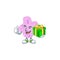 Smiley tetracoccus cartoon character holding a gift box