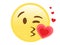 Smiley yellow face with kissing mouth and heart flat icon