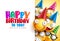 Smileys birthday vector greeting design with yellow funny and happy emotions