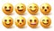 Smileys blushing emoticon vector set. 3d emoticons in winking, blushing and smiling face emotion characters for cute emoji.