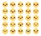 Smileys chibi characters vector set. Emoticon kawaii emojis collection in yellow faces with friendly and cute reactions.