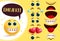 Smileys emoji vector creation kit. Emoticon and emoji yellow face with editable eyes and mouth and happy facial expression.