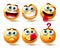 Smileys emoticon vector set. Emoticons 3d smiley characters in happy, smirk, teary eyed and confuse expression for emoticons.