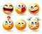 Smileys emoticon vector set. Emoticons 3d smiley characters in laughing, thinking and yummy expressions for emoticons character.