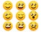 Smileys emoticon vector set. Emoticons smiley characters in happy and sad mood expressions isolated in white background for emoji.