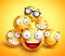 Smileys face vector design with group of cheerful happy friends