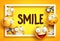 Smileys vector background with smile text and yellow funny smileys