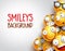 Smileys vector background with yellow funny or happy emoticons