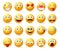 Smileys vector icon set. Smiley face or yellow emoticons with facial expressions and emotions