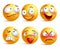 Smileys vector set. Smiley face or yellow emoticons with facial expressions