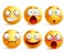 Smileys vector set. Smiley face or yellow emoticons with facial expressions