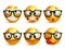 Smileys vector set of yellow nerd emoticons with eyeglasses