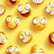 Smileys wallpaper seamless vector pattern in yellow color with continuous happy faces