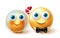 Smileys wedding couple vector design. 3d emoji bride and groom lovers concept in inlove yellow faces characters for married.