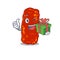 Smiling acinetobacter bacteria cartoon character having a green gift box