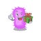 Smiling acinetobacter baumannii cartoon character having a green gift box