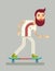 Smiling Adult Man Geek Scooter Happy Hipster Character Ride Skateboard Icon Symbol Stylish Background Flat Design