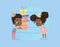 Smiling African American Child Boy Give Girl Birthday Gift Box. Brother Character Give Sister Surprise Present Poster