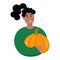 Smiling African American girl holding ripe pumpkin in her hands. Autumn harvest, Thanksgiving day or farmer`s market concept.
