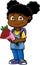 Smiling African American School Girl Cartoon Character With Backpack Carrying A Bouquet Of Flowers